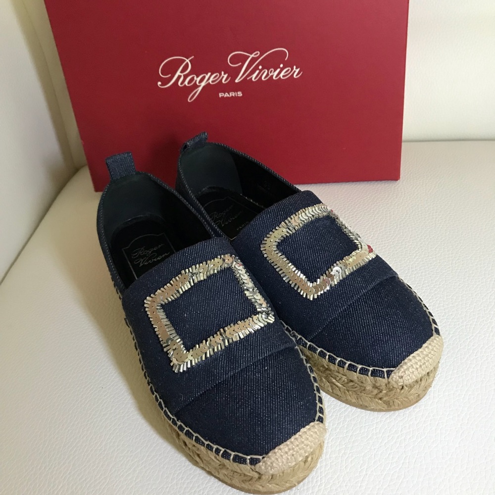 Roger Vivier Denim Sequins Buckle Espadrilles sz35